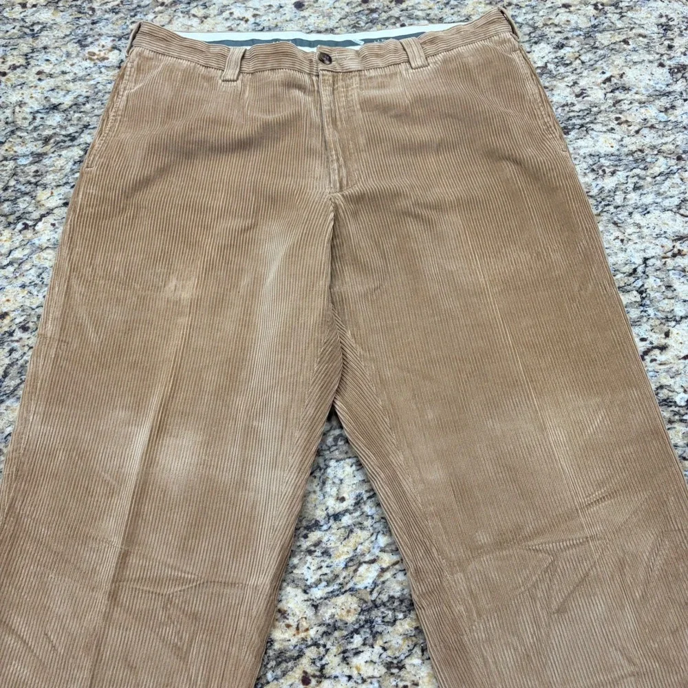 LL Bean Mens Classic Fit Corduroy Pants Tan Khaki Wide Wale Cotton Size 37x31